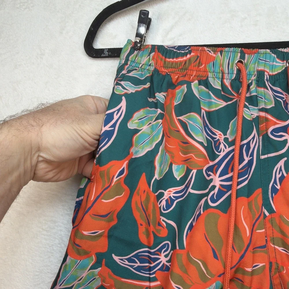 Cove Tropical Palm Leaf‎ Swim Trunks Mens Medium Green Orange Board Shorts